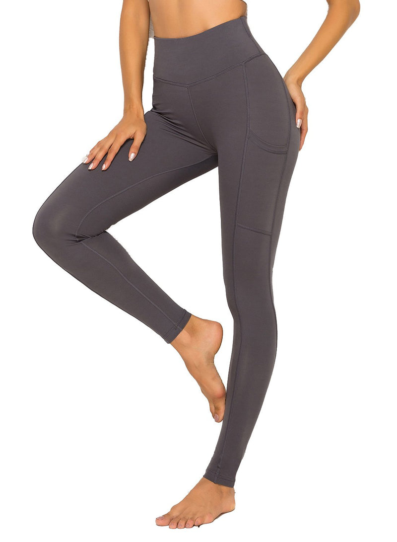 Solid Color Ruched High Waist Pockets Fitness Leggings-JustFittoo