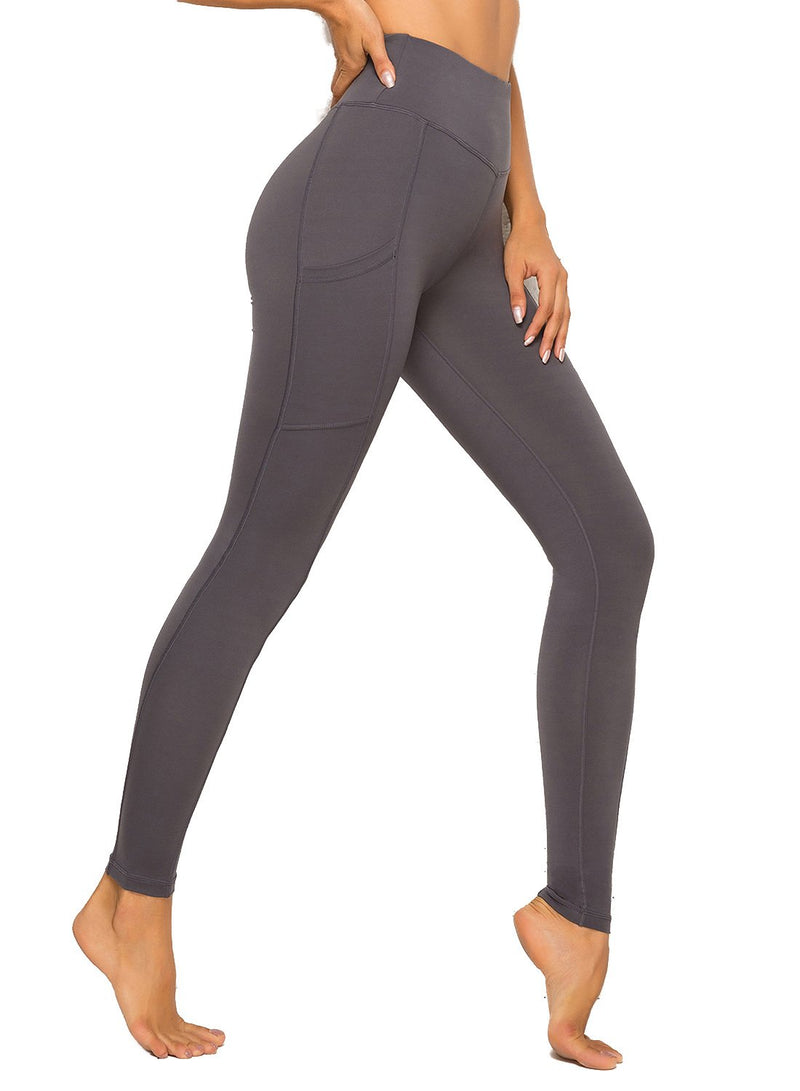 Solid Color Ruched High Waist Pockets Fitness Leggings-JustFittoo