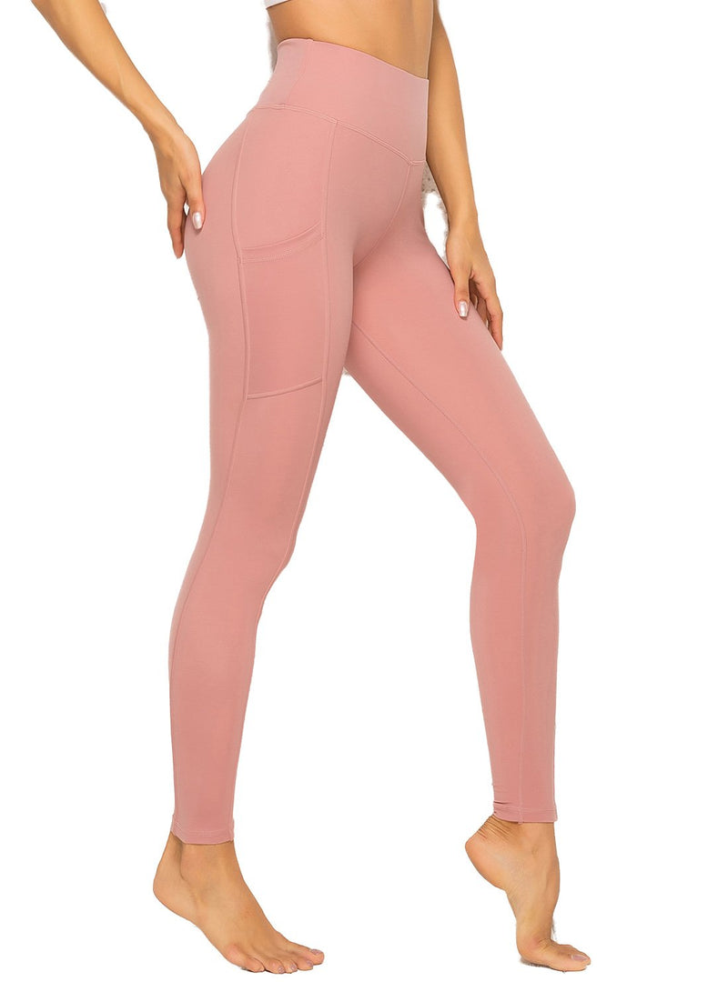 Solid Color Ruched High Waist Pockets Fitness Leggings-JustFittoo