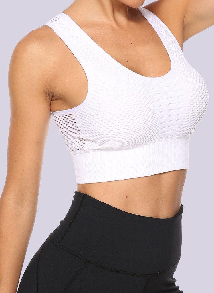 Women's Grid Mesh Back Hollow Out Ultra Soft Seamless Top Bra