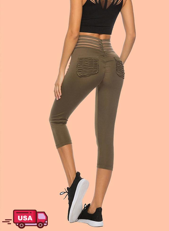 Women's Elastic Waistband Workout Capris Yoga Pants-JustFittoo