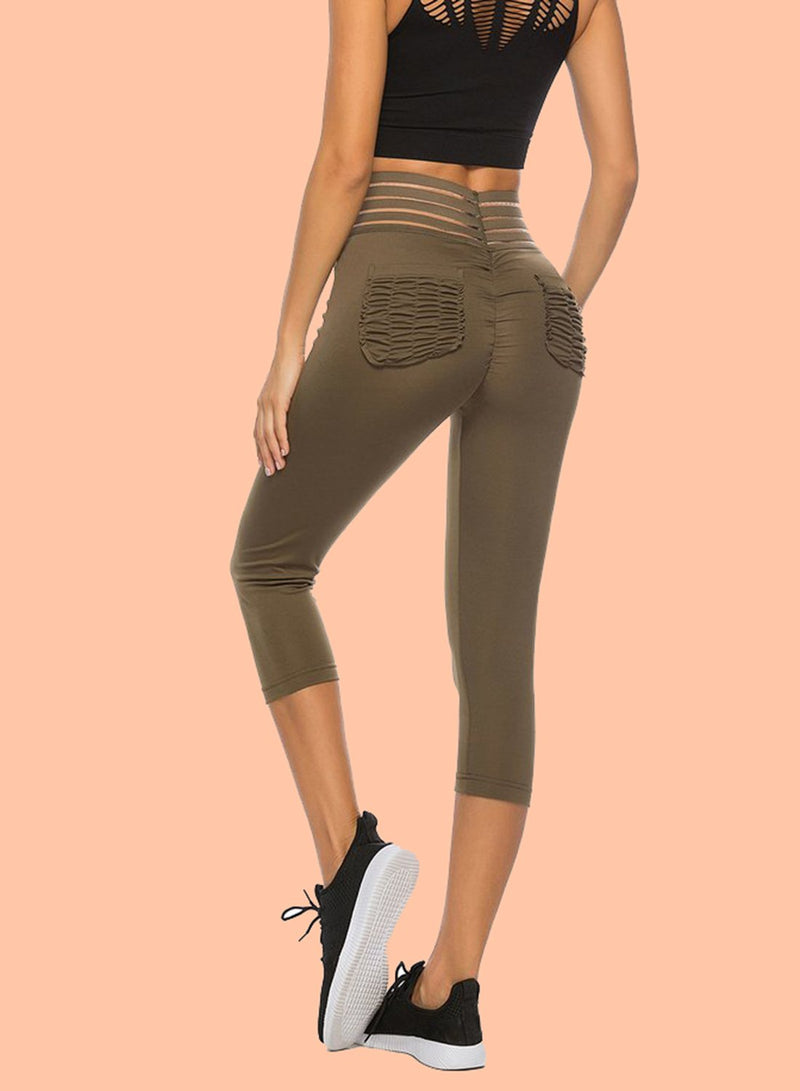Women's Elastic Waistband Workout Capris Yoga Pants-JustFittoo