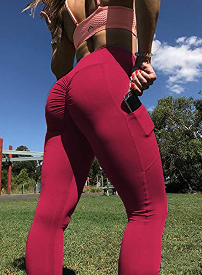 Solid Color Ruched High Waist Pockets Fitness Leggings-JustFittoo