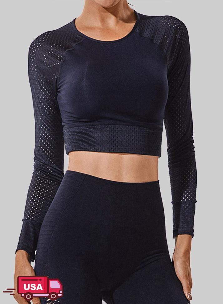 Long Sleeves Mesh Crop Top Fitness Yoga Shirts