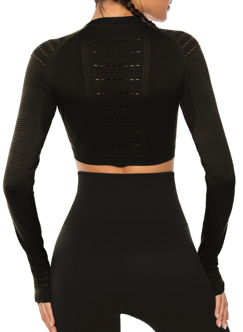 Women's Seamless Long Sleeve Hollow Crop Top