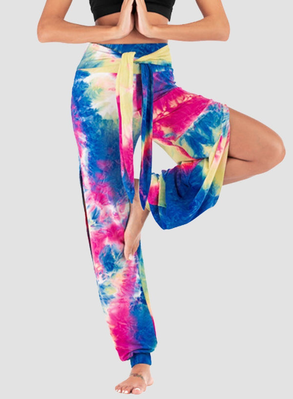 FitToo Tie-dyed Thigh-high Slit Casual Pants