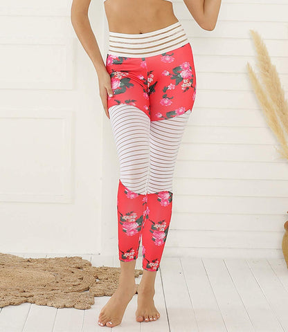 Ruched Hollow Mesh Split Joint Leggings-JustFittoo