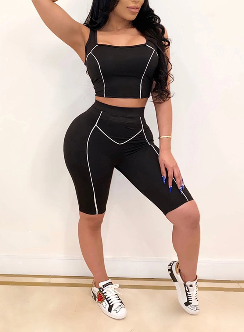 Breathable Contrast Color Vest and Shorts